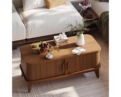 Salontafel met Opbergruimte - Bijzettafel Woonkamer - Woonkamer Organisatie - Schuifdeuren Tambour-design - 100 x 48 x 40 cm - Walnootbruin