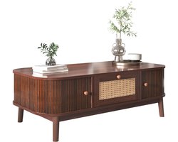 Salontafel met Schuifdeuren - Rotan en Hout - Landelijke Stijl - Woonkamer - Natuurlijk Walnoot