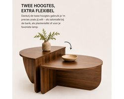 Salontafel met Twee Niveaus – Japandi Design Walnootbruin - 85 × 85 × 35 cm - Bruin