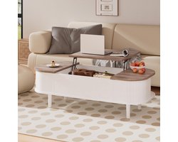 Salontafel met Verstelbaar Tafelblad – Moderne Houten Middentafel met Verborgen Opbergruimte en Unieke Textuur, Perfect voor Woonkamer, Slaapkamer of Thuiskantoor