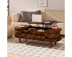 Salontafel met Verstelbaar Tafelblad – Moderne Houten Middentafel met Verborgen Opbergruimte en Unieke Textuur, Perfect voor Woonkamer, Slaapkamer of Thuiskantoor