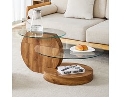 Salontafel - Modern Minimalistisch met Lagen - met Houtlook Textuur - Glas en MDF - Divers