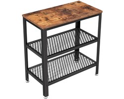 Salontafel Multifunctionele 60x30x60cm Opbergtafel Bijzettafel Decoratieve Tafel Bruin en Zwart Dubbele Gaasplanken Stevig Metalen Frame Modern Minimalistisch Geschikt voor Woonkamer, Slaapkamer, Gang en Kantoor