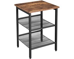 Salontafel Nachttafel Bijzettafel Multifunctionele 40x40x55cm Opbergtafel Bruin en Zwart Verstelbare Gaasplanken Stevig Metalen Frame Modern Minimalistisch Geschikt voor Woonkamer, Slaapkamer en Lounge