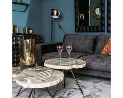 Salontafel New Khine | Set van 3 | Naturel Versteend Hout