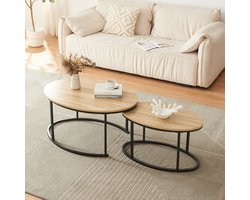 Salontafel Niederlande ovaal set van 2 zwart en eikenkleurig [en.casa]
