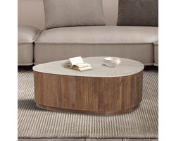 Salontafel 'Nolan' 100 cm Mango Hout met Travetin Beige