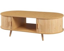 Salontafel Nordkapp met schuifdeuren en open vakken - MDF bamboe hout naturel 120x55x40 cm - Multifunctionele opbergtafel voor woonkamer