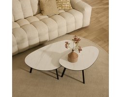 Salontafel Nyborg Lille - MDF / Metaal - Wit / Zwart - 75x38x44 / 98x32x58 cm (BxHxD) - Marmer look - Organisch