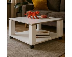 Salontafel op wielen Barbry 76x76 cm - wit - Emob - Salontafel - Wit - Melamine; MDF; Spaanplaat