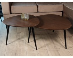 Salontafel organisch set van 2 mangohout Leyla walnoot bruin bijzettafel organisch mango side table