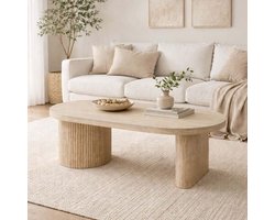 Salontafel Ovaal - Kavala Look Tafel - Woonkamer Meubel - Keramisch Blad - 130 x 70 cm - Beige
