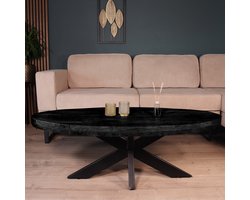 Salontafel ovaal mangohout 130cm Jimmy zwart duurzaam hout mango ovale bijzettafel