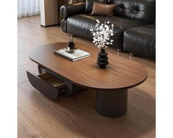 Salontafel Ovaal met Opbergruimte 130 cm Walnoothout Look Zwart – Moderne Houten Koffietafel met Lade en 3 Opbergvakken voor Woonkamer, Kantoor en Lounge – Mobili Bella