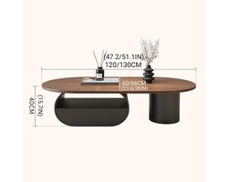 Salontafel Ovaal met Opbergruimte 130 cm Walnoothout Look Zwart – Moderne Houten Koffietafel met Lade en 3 Opbergvakken voor Woonkamer, Kantoor en Lounge – Mobili Bella