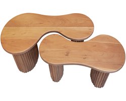 Salontafel Ovaal Organisch (Set van 2) - Hout (80 cm x 45 cm x 42 cm) - Salontafel Groot - Salon Tafel Boomstam Binnen - Ronde Salontafel - Woonkamer Tafel - Salontafels Industrieel - Salontafel Landelijk - Coffee Table White