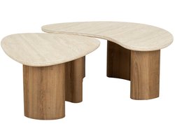 Salontafel Ovaal Organisch (Set van 2) - Hout (88 cm x 44 cm x 36 cm) - Salontafel Groot - Salon Tafel Boomstam Binnen - Ronde Salontafel - Woonkamer Tafel - Salontafels Industrieel - Salontafel Landelijk - Coffee Table White