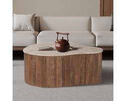 Salontafel 'Paul' 83 cm Mango Hout met Travertin Beige