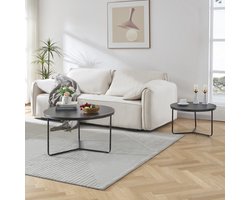 Salontafel Poxdorf set van 2 rond marmer zwart en zwart