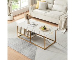 Salontafel Raukurg marmerlook wit en goudkleurig 120x60x44 cm [en.casa]