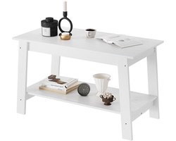 Salontafel rechthoekig - 80 x 39 x 48 cm - Houten landelijke/modern farmhouse koffietafel met opbergplank, kras- & waterbestendig, voor woonkamer & kleine ruimtes, wit