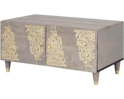 Salontafel Rechthoekig - Bijzettafel Mango - Woonkamer Opbergen - Mat Oppervlak Messing - 80 x 50 x 40 cm - Grijs