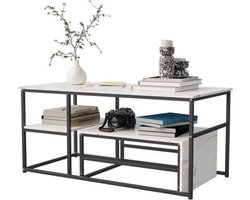 Salontafel Rechthoekig - Brown Top Black Frame - 105x52x49 cm - MDF En Metaal - Modern - Bijzettafel