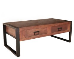 Salontafel rechthoekig met lades walnoot bruin mangohout 120cm Kai duurzaam massief hout mango bijzettafel