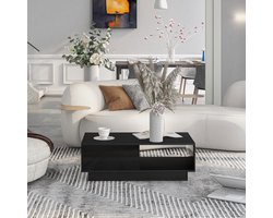 salontafel - rechthoekige banktafel woonkamertafel met LED-licht- 15 kleuren voor theetafel/huishoudelijke decoratie-zwart(95 x 55 x 32 cm)