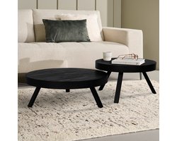 Salontafel Rennes - Set 2 Stuks - Teakhout - Zwart - 74x30x74 / 58x40x58 cm (BxHxD) - Gerecycled Hout