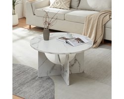 Salontafel Rindal rond marmerlook wit 80x41,5 cm [en.casa]