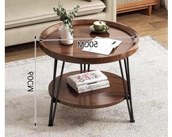 Salontafel rond 2 etages hout woonkamer houtlook - Grote bijzettafel 50x60cm - Klein tafelblad 40cm diameter