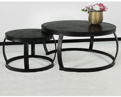 Salontafel rond 2delig mangohout Nuno zwart side table industrieel bijzettafel mango hout