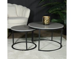 Salontafel rond 2delig marmerlook Bero grijs side table steen bijzettafel