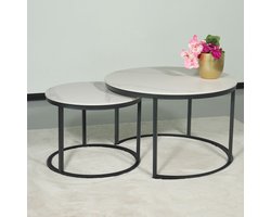 Salontafel rond 2delig marmerlook Bero wit side table steen bijzettafel