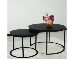 Salontafel rond 2delig marmerlook Bero zwart side table steen bijzettafel