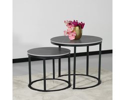 Salontafel rond 2delig marmerlook Lotte grijs side table steen bijzettafel