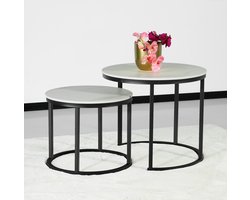 Salontafel rond 2delig marmerlook Lotte wit side table steen bijzettafel