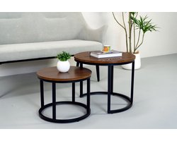 Salontafel rond 2delig walnoot MDF Rutger