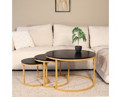 Salontafel rond 3 delig Kiki goud bijzettafel industrieel side table