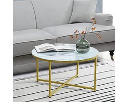 Salontafel Rond 45xØ80 cm met Marmer Look en Goudkleurige Accenten