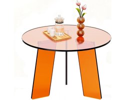 Salontafel rond, 60 x 40 cm, transparante bijzettafel, moderne bartafel voor woonkamer en slaapkamer (oranje)
