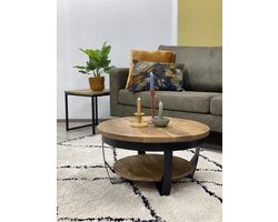 Salontafel rond 65 cm Industrieel Mangohout met onderblad