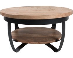 Salontafel - Rond 65CM - Bijzettafel - Woonkamer - Tafel - Duurzaam - Bruin & Zwart - 100% - Mangohout & Metaal - Eyecather