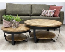 Salontafel rond 90cm & 65cm Mangohouten Industrieel salontafels