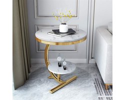 Salontafel Rond - Bijzettafel Hoektafel - Woonkamer Decoratie - Marmeren Steen Blad - 50x60 cm - Wit