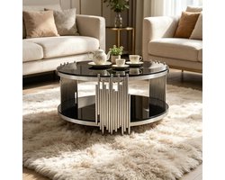 Salontafel Rond - Koffietafel Bijzettafel - Woonkamer Organiseren - Twee Niveaus Opslag - 80 x 80 x 45 cm
