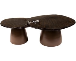 Salontafel Rond Koper Set van 2 - Bijzettafeltjes Woonkamer - Bijzettafels Rond Koper - Antieke Ronde Tafelset - Salontafel Industrieel Koper - Decoratie Salontafel - Salon Tafel Industrieel & Landelijk - Grote & Kleine Tafel