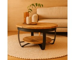 Salontafel Rond Mangohout 65 cm - Salontafel Rond - Industrieel Salontafel - Woonkamer Tafel - Salontafels Industrieel - Salontafel Landelijk - Salontafel Hout Metaal - Bijzettafel Rond - Coffee Table - Koffietafel - Ø 65 cm