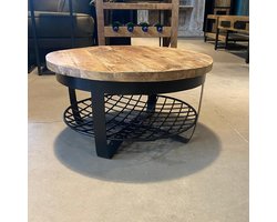 Salontafel Rond Mangohout 65 cm - Salontafel Rond - Industrieel Salontafel - Woonkamer Tafel - Salontafels Industrieel - Salontafel Landelijk - Salontafel Hout Metaal - Bijzettafel Rond - Coffee Table - Koffietafel - Ø 65 cm